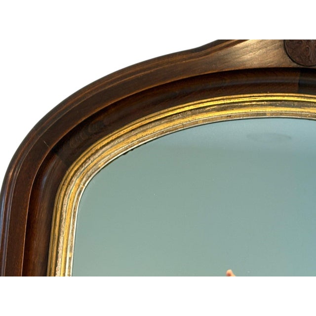 Antique Victorian Gothic Revival Arched Wall Mirror With Wood Rosette Detail For Sale In Portland, ME - Image 6 of 9