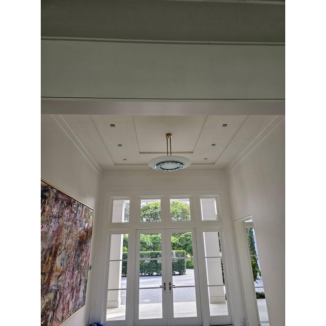Mid-Century Modern Custom Contemporary Frosted Glass and Brass Flush Mount Pendant Light For Sale - Image 3 of 3