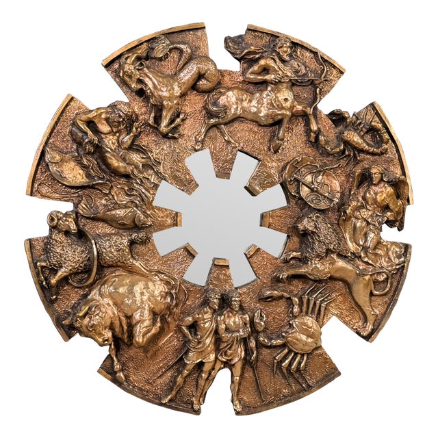 Vintage c.1970's Finesse Originals Gold Zodiac Astrology Mirror / Wall Sculpture in Fiberglass For Sale