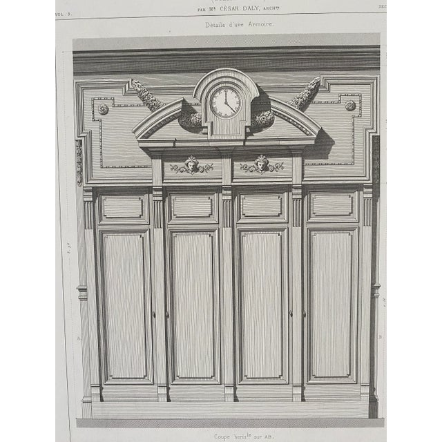 19th Century steel plate engraving of an architectural drawing by Cesar Daly titled, Debit De Liqueurs, 1864. Mr. Daly...