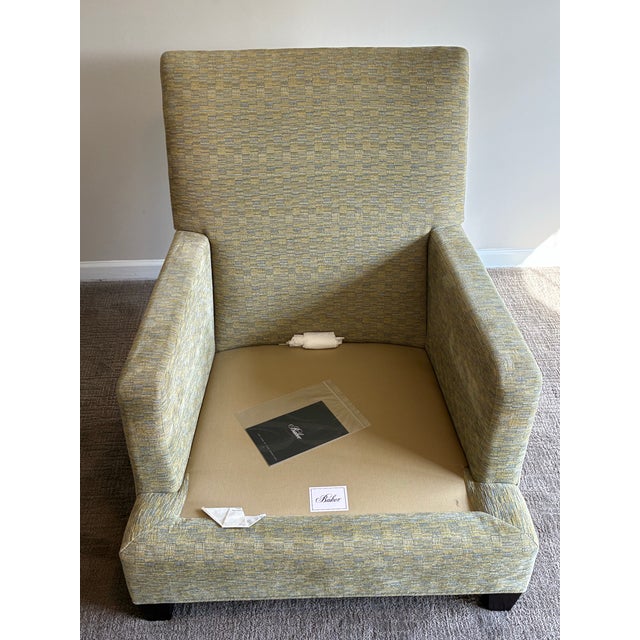 Celadon Baker Modern Lounge Chair With Ottoman – Textured Woven Upholstery For Sale - Image 8 of 11