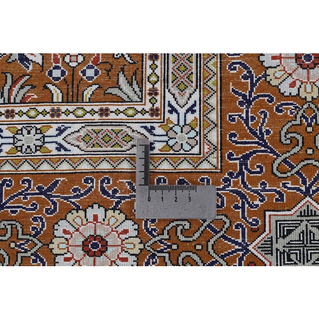 Olive Ghom Silk Rug with Field Pattern, 1990s For Sale - Image 8 of 18