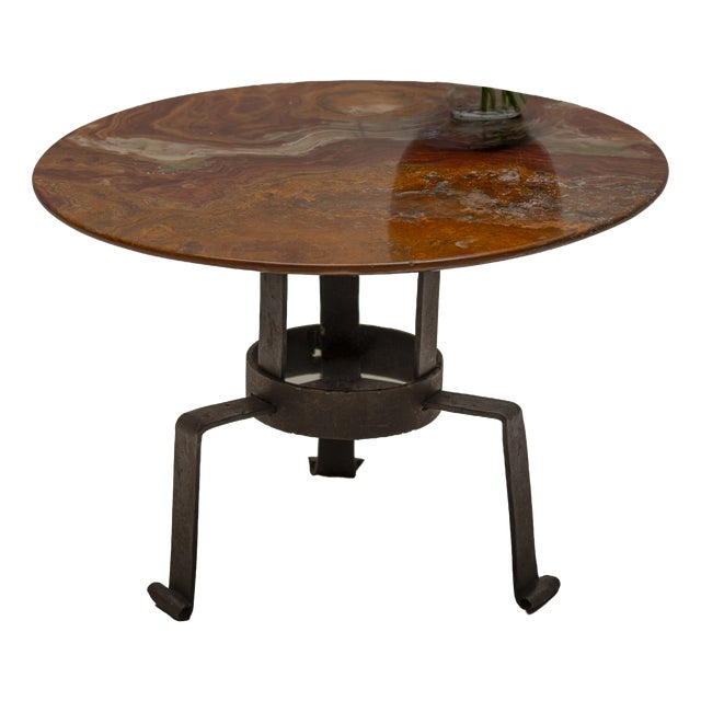 Dutch Brutalist Side Table with Red Onyx Top, 1970s For Sale