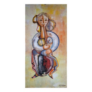 Alejandro Giner Marco, Woman with Flute, Oil on Board For Sale