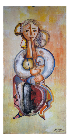 Alejandro Giner Marco, Woman with Flute, Oil on Board