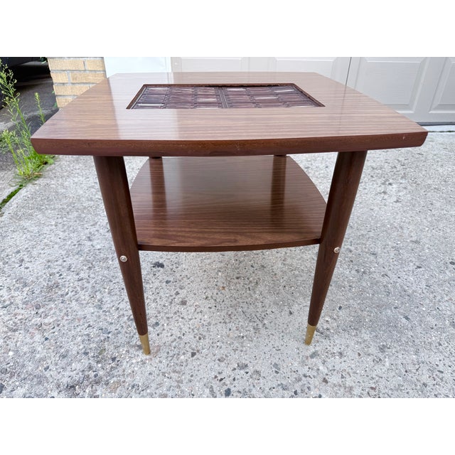 Vintage Tiled Walnut Laminate Two-Tiered End Table For Sale In New York - Image 6 of 8