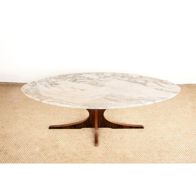 Oval Coffee Table in Carrara Marble and Rosewood by Hugues Poignant 1960. from Roche Bobois For Sale - Image 18 of 18