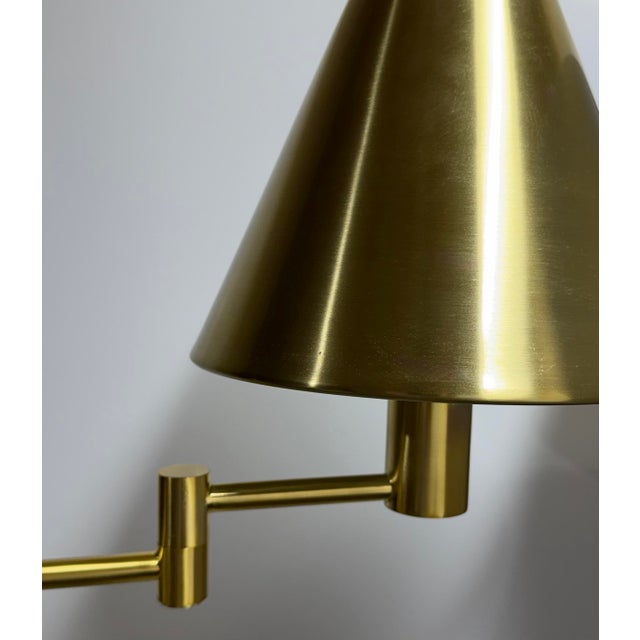 2010s Ralph Lauren Adjustable Pharmacy Floor Lamp in Satin Gold Brass W/ Metal Shade For Sale - Image 5 of 6