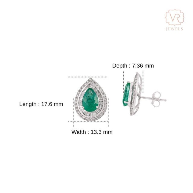 3.16ct Emerald & 1.2ct Diamond Double Halo Cluster Earrings in 18k White Gold- 2 Pieces For Sale - Image 12 of 17