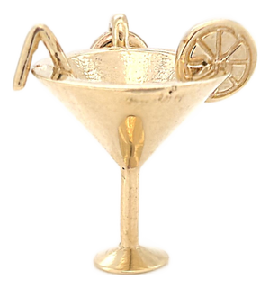 14k Yellow Gold Martini Glass Charm With Straw & Lemon Slice