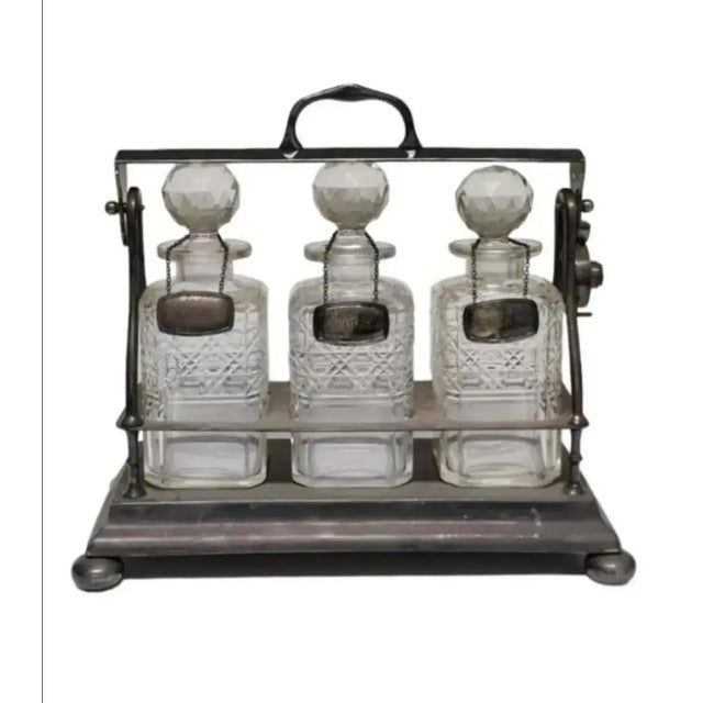 Early 20th Century English Silver Plate Three Bottle Tantalus Set- 4 Pieces For Sale - Image 10 of 10