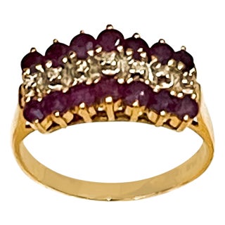 0.40 Carat Natural Ruby and Diamond 14 Karat Yellow Gold Ring For Sale