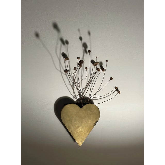Vintage Brass + Copper Heart Wall Pocket, Circa Mid-20th Century For Sale - Image 4 of 13