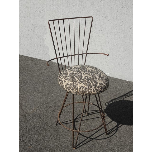 1970s Vintage Mid Century Rustic Black Metal Vanity Side Chair For Sale - Image 5 of 12