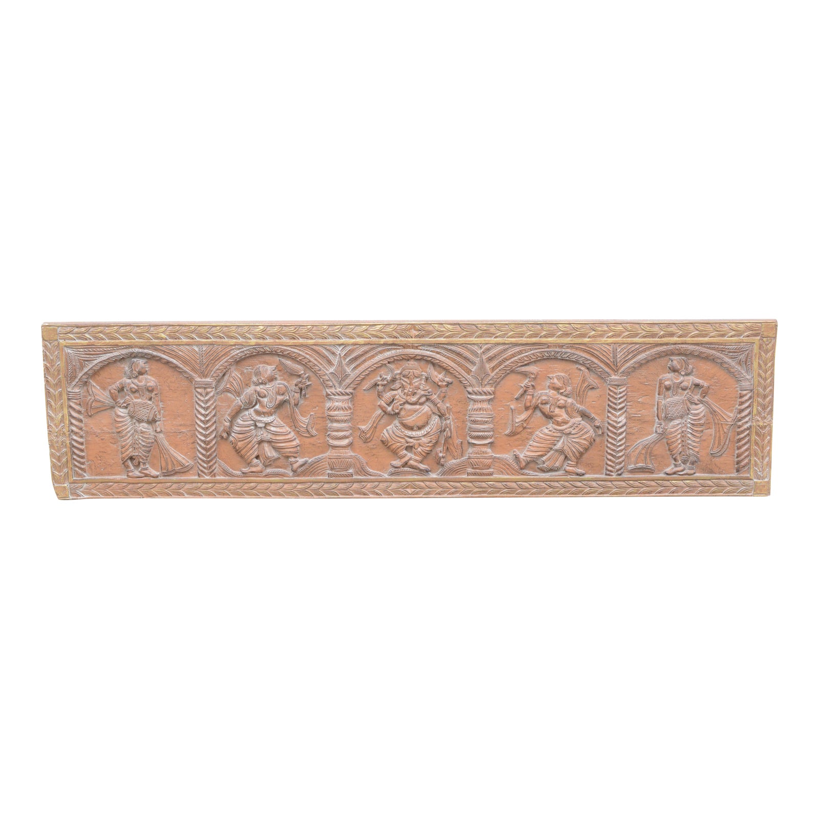 1970s Indian Ganesh Shiva Hindu Faux Carved Wood Wall Panel