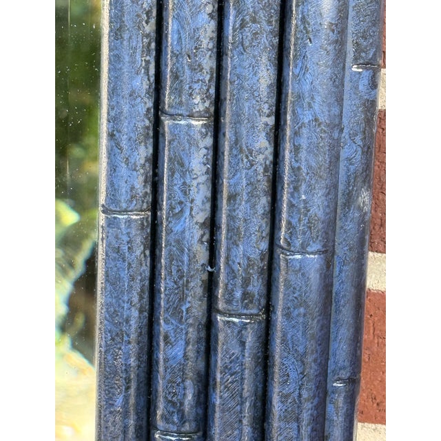 Ink Blue Chic Vintage Monumental Lapis-Luxe Faux Bamboo Wall Mirror | Octagonal Curated by Turtle and Crane - Newly Painted For Sale - Image 8 of 9