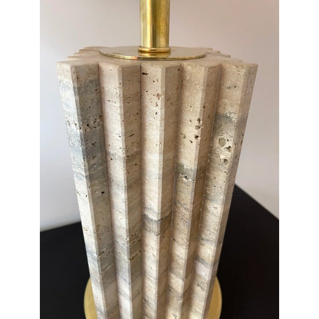 Pair of Travertine and Brass Lamps For Sale - Image 12 of 13