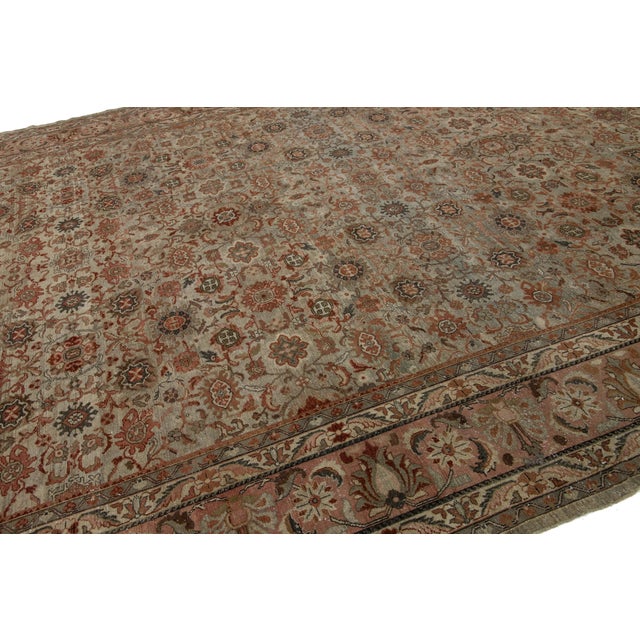 Late 19th Century 1890s Antique Persian Malayer Wool Rug in Brown Allover Floral Design For Sale - Image 5 of 11
