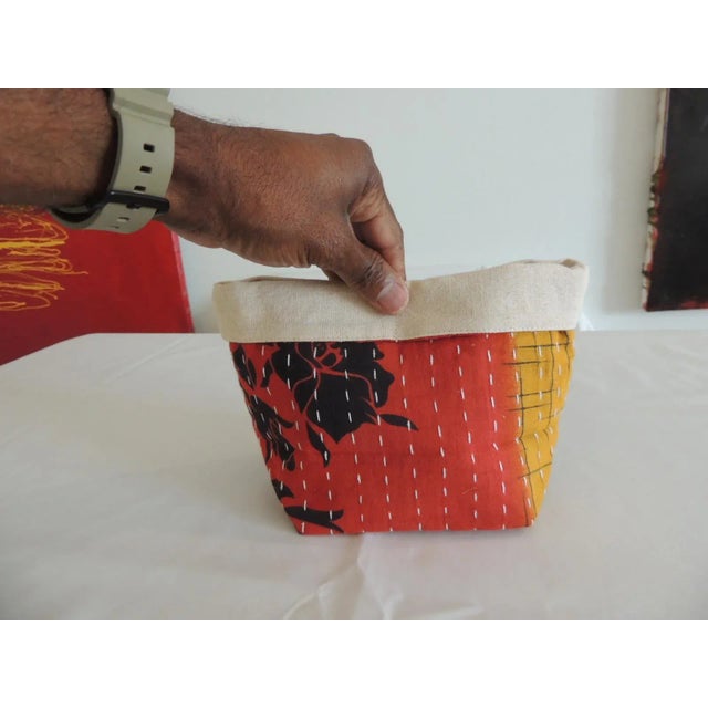 Early 21st Century Small Colorful Kantha Cloth Small Decorative Basket For Sale - Image 5 of 6