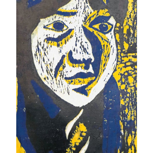 Late 20th Century Vintage Original Numbered Woodprint Portrait of Girl With Long Hair on Japanese Rice, #1 of 10 For Sale - Image 5 of 8