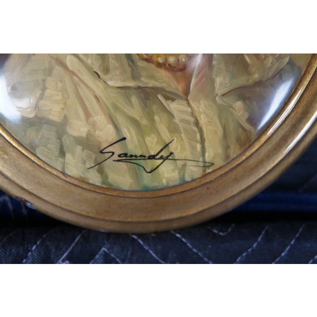 Mid 20th Century Lacquered Oval Oil Portrait Painting Young Redhead Girl With Pearls 13" For Sale - Image 6 of 9