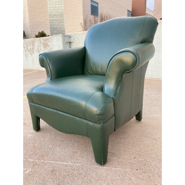 Traditional Late 20th Century Neotraditional Fully Upholstered Leather Lounge Chair Manner of John Hutton for Donghia For Sale - Image 3 of 13