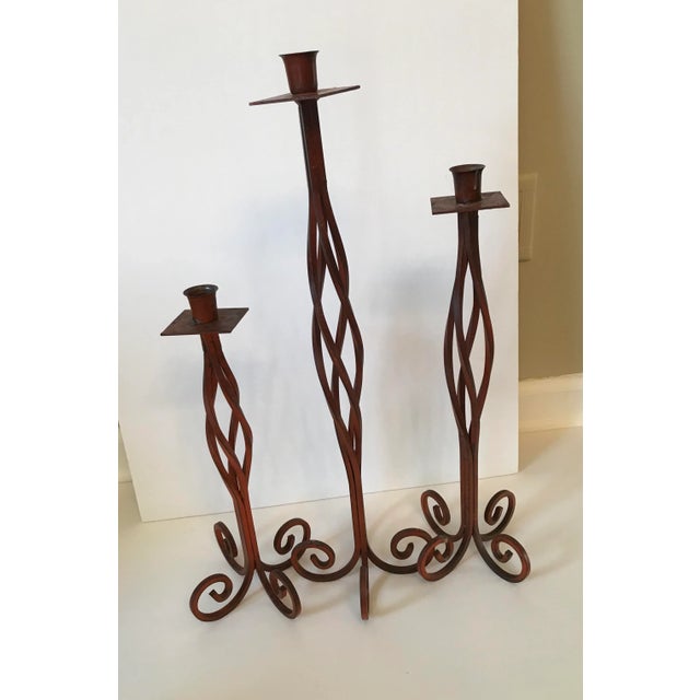 Red 1950's Twisted Iron Candlesticks - Set of 3 For Sale - Image 8 of 9