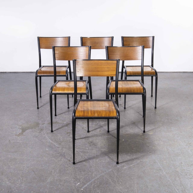 French Black Tapered Leg School Dining Chairs from Mullca, 1950s, Set of 6 For Sale - Image 17 of 17