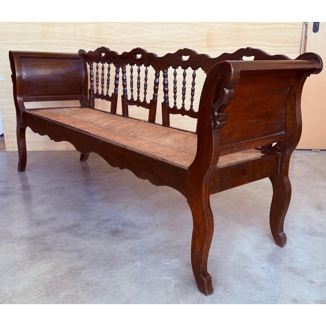 Early 20th Century 20th Century Large Catalan Bench in Walnut with Caned Seat For Sale - Image 5 of 18