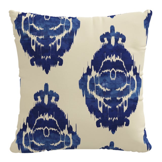 20" Indoor/Outdoor Pillow in Blue Ikat Medallion For Sale In Chicago - Image 6 of 6