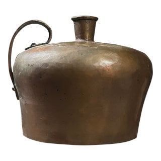 Antique Primitive Hammered Patinated Copper Handled Jug For Sale