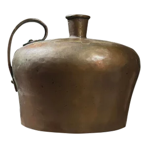 Antique Primitive Hammered Patinated Copper Handled Jug