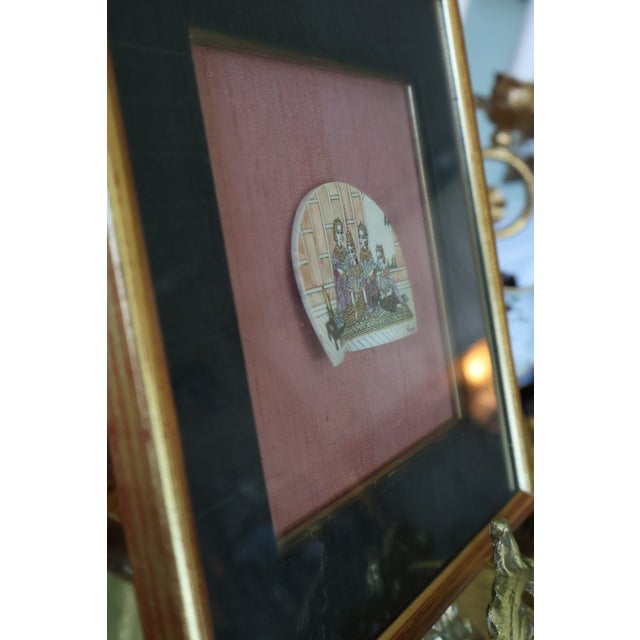 Vintage Thai Royal Court Miniature Painting on Shell, Signed Roong — Gilt Framed For Sale - Image 9 of 16