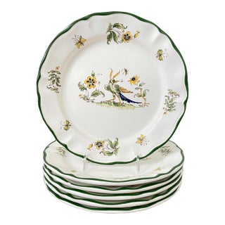 Varages Vieux Provence Green Trim Dinner Plates. Set of 6. France For Sale