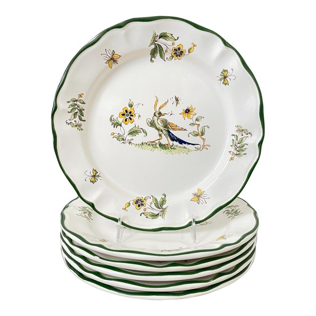 Varages Vieux Provence Green Trim Dinner Plates. Set of 6. France For Sale