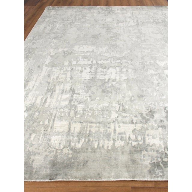 Abstract Exquisite Rugs Murano Handmade New Zealand Wool & Bamboo Silk Silver Rug-10'X14' For Sale - Image 3 of 8