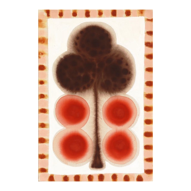 Dotted Clover - Warm Abstract Folk Art Inspired Botanical Painting on Raw Canvas Original Artwork by Meredith Walker For Sale