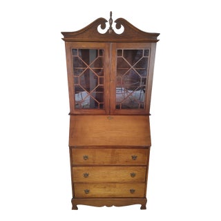 Early 20th Century Chippendale Style Maple Slant Front Secretary Desk For Sale