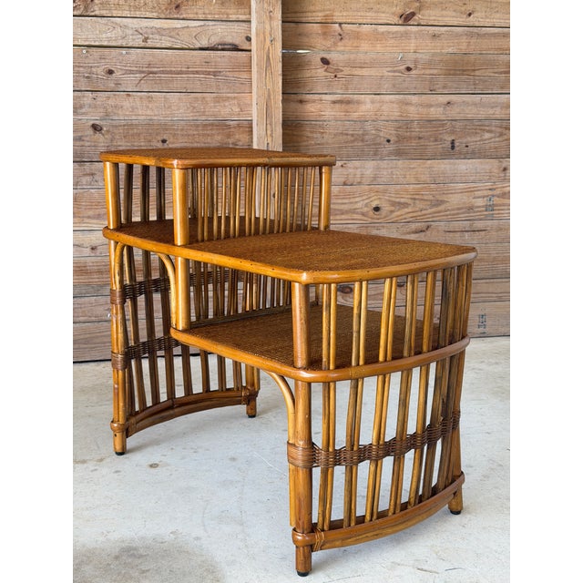 Late 20th Century Vintage Boho Rattan Tiered Side-Center Table For Sale - Image 5 of 11