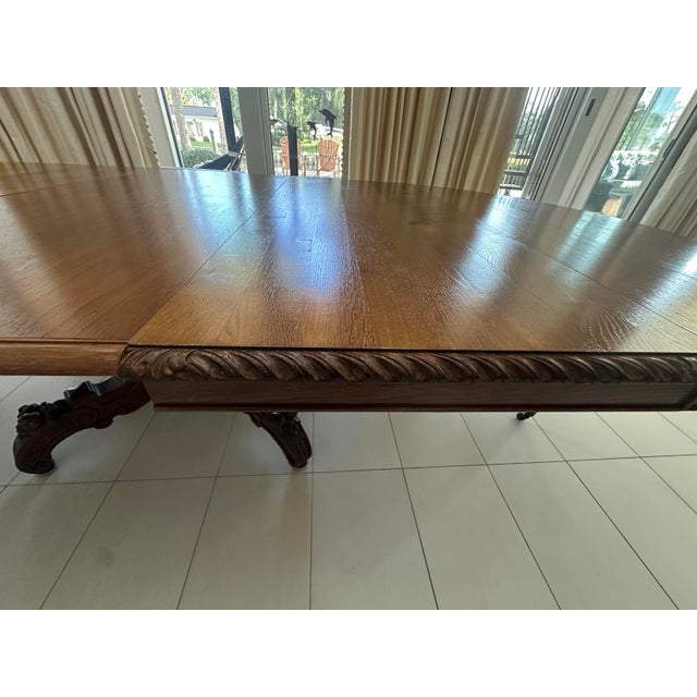 Circa 1860 French Louis XIII Hunting Style Carved Oak Extension Dining Table For Sale - Image 9 of 15