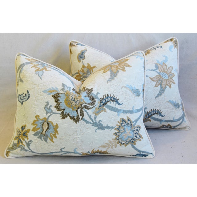 Designer Italian Floral Linen Velvet Feather Down Pillows 24 X 18