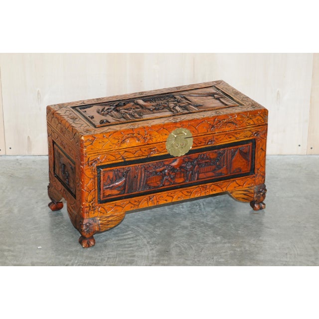 Antique Chinese Hand Carved Camphor Wood Travelling Trunk, 1900s For Sale - Image 17 of 17