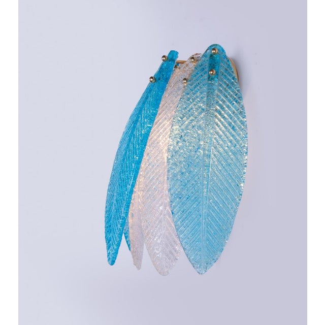 Ercole Barovier Murano Glass & Brass Palmette Wall Sconce, Italy, 1960s For Sale - Image 4 of 8