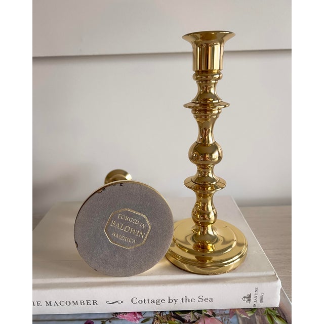 Vintage Baldwin Solid Brass Candlesticks, Pair, Usa, Late 20th Century For Sale In Pittsburgh - Image 6 of 9