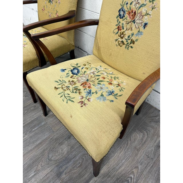Wood Vintage Mid Century Modern MCM Needlepoint Armchairs - Pair For Sale - Image 7 of 13