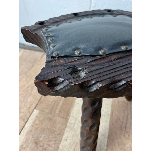 Wood Mid Century Spanish Brutalist TriPod Milk Stool Witco Styling For Sale - Image 7 of 10