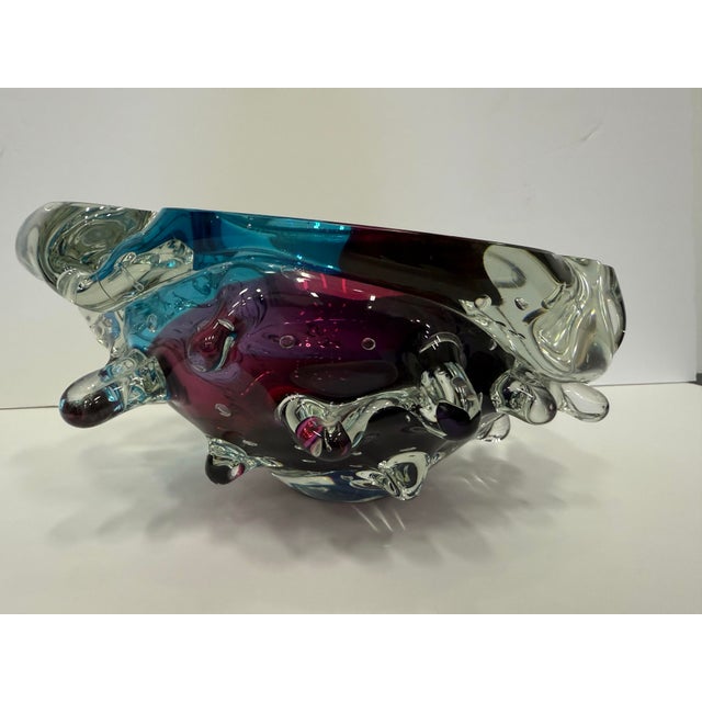 Blue Vintage Leon Applebaum Kaleidoscope Art Glass Bowl For Sale - Image 8 of 9