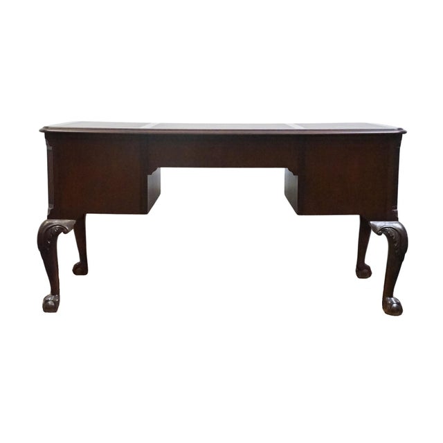 Hekman Furniture Solid Mahogany Traditional Chippendale Style 58" Writing Desk W. Tooled Leather Top For Sale - Image 11 of 12