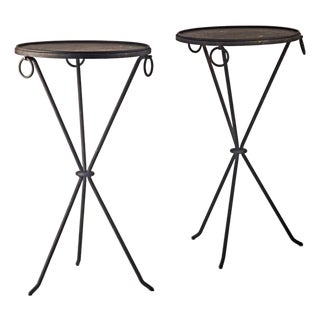 Pair of Mid-20th Unmarked Century Wrought Iron Guéridon Tables Designed by Jean Michel-Frank for the Company Comte s.A. For Sale