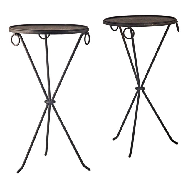 Pair of Mid-20th Unmarked Century Wrought Iron Guéridon Tables Designed by Jean Michel-Frank for the Company Comte s.A. For Sale